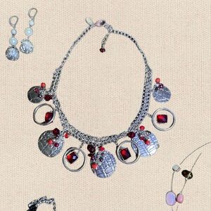 Silver and Red Charm Necklace